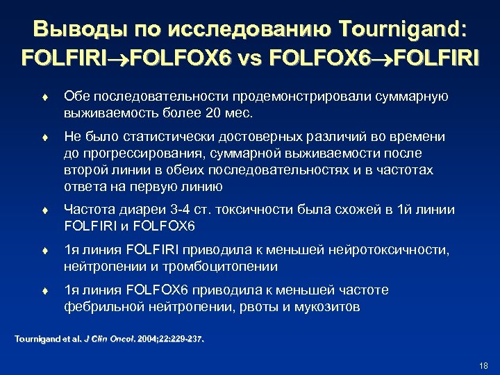 Выводы по исследованию Tournigand: FOLFIRI FOLFOX 6 vs FOLFOX 6 FOLFIRI t Обе последовательности