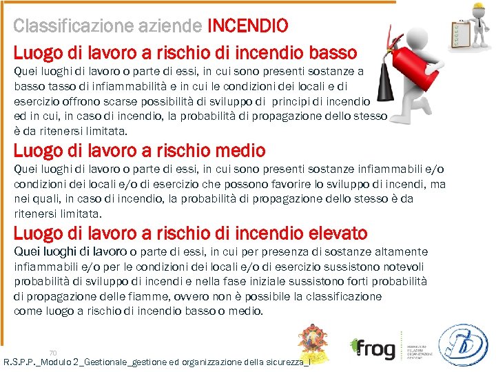 Classificazione aziende INCENDIO Luogo di lavoro a rischio di incendio basso Quei luoghi di