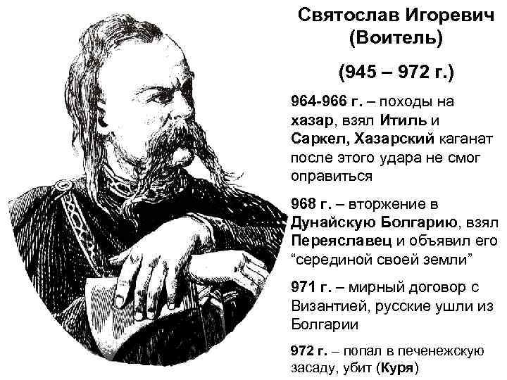 Святослав Игоревич (Воитель) (945 – 972 г. ) 964 -966 г. – походы на