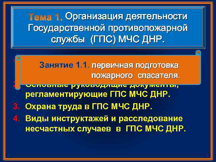 Организация деятельности Государственной противопожарной службы (ГПС) МЧС ДНР. 1. Цели и задачи первичной подготовка