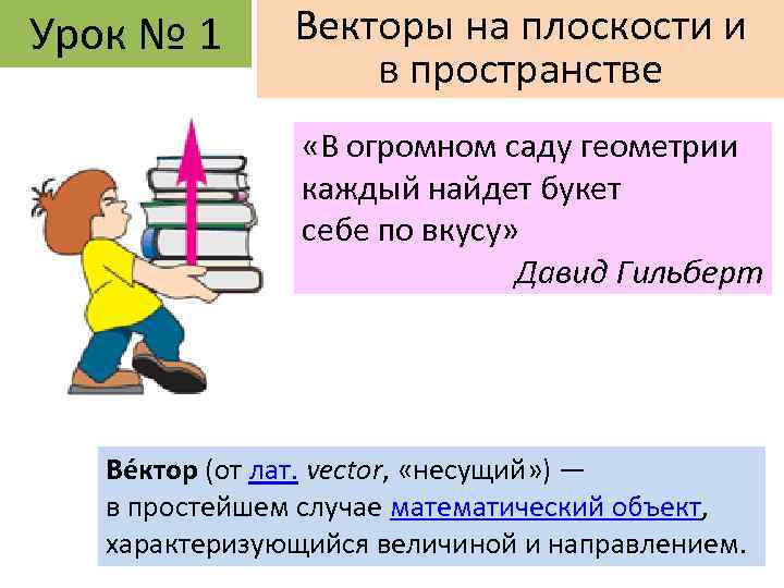 Урок № 1 Векторы на плоскости и в пространстве «В огромном саду геометрии каждый