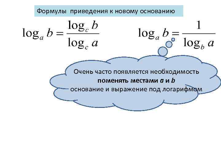 Формулы приведения к новому основанию Очень часто появляется необходимость поменять местами a и b