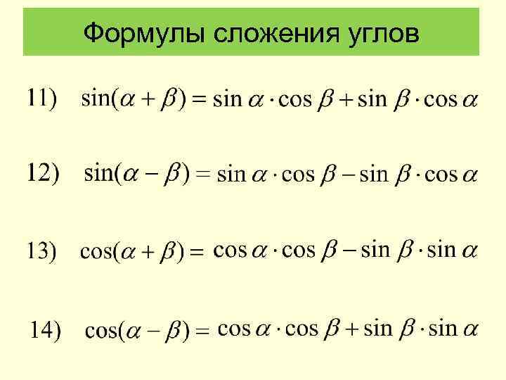 Формулы сложения углов 