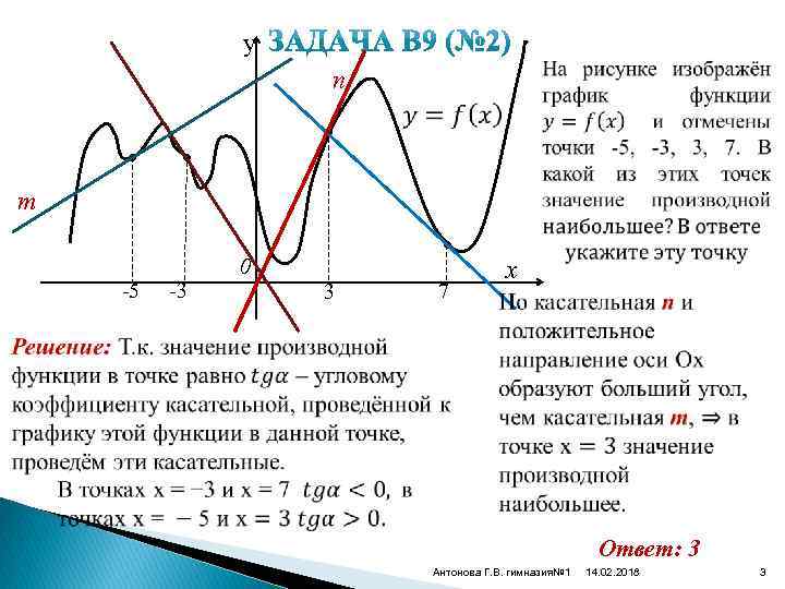 y n • • • m -5 -3 • 0 3 7 x Ответ: