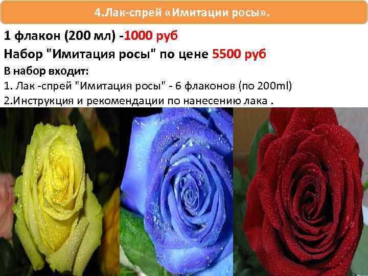4. Лак-спрей «Имитации росы» . 1 флакон (200 мл) -1000 руб Набор 