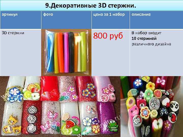 9. Декоративные 3 D стержни. артикул 3 D стержни фото цена за 1 набор