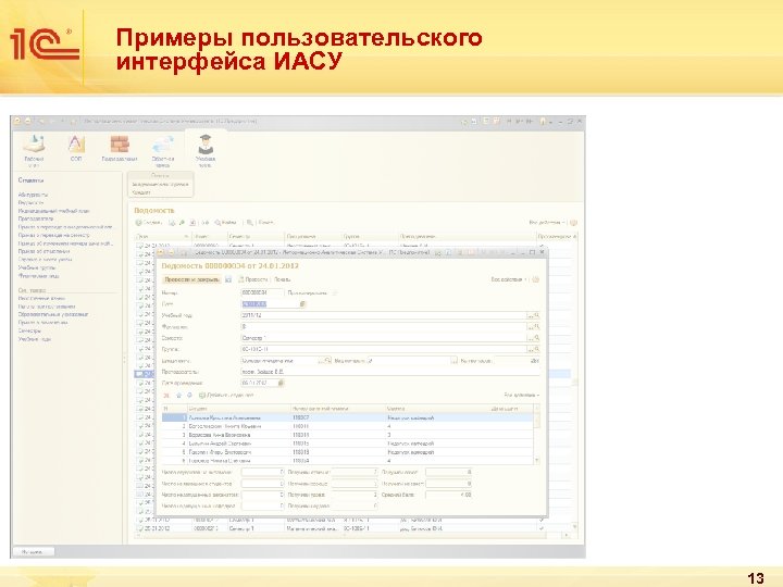 Примеры пользовательского интерфейса ИАСУ 13 