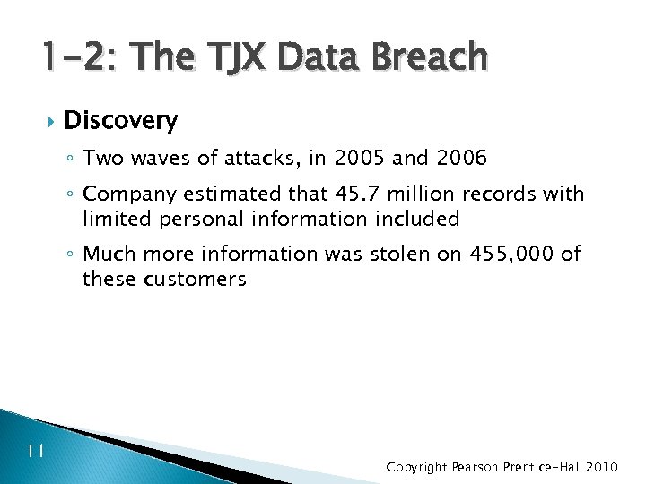 1 -2: The TJX Data Breach Discovery ◦ Two waves of attacks, in 2005