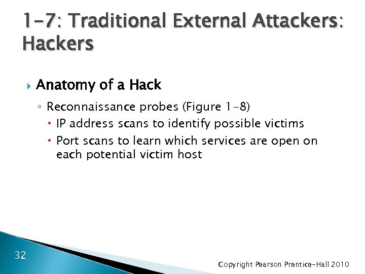 1 -7: Traditional External Attackers: Hackers Anatomy of a Hack ◦ Reconnaissance probes (Figure