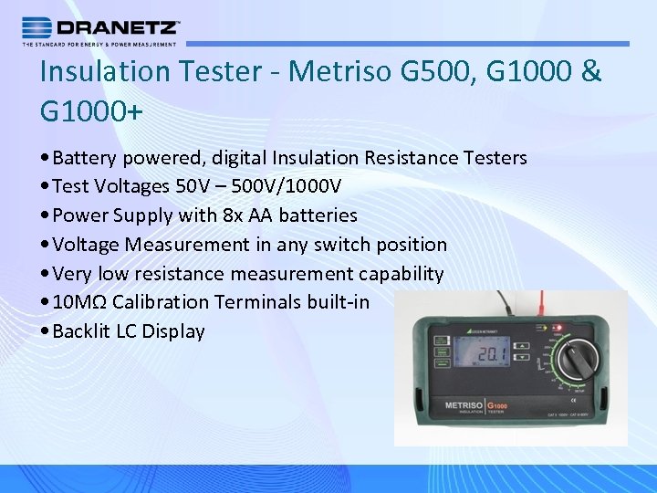 Insulation Tester - Metriso G 500, G 1000 & G 1000+ • Battery powered,