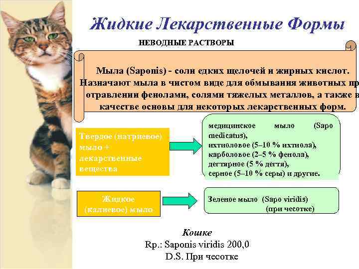Жидкие Лекарственные Формы НЕВОДНЫЕ РАСТВОРЫ Мыла (Saponis) - соли едких щелочей и жирных кислот.