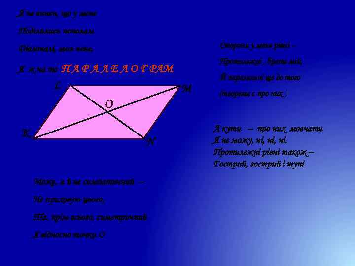 Я не винен, що у мене Поділились пополам Сторони у мене рівні – Діагоналі,