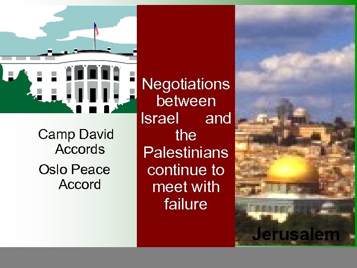 Camp David Accords Oslo Peace Accord Negotiations between Israel and the Palestinians continue to