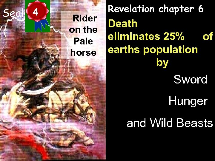 Seal 4 Rider on the Pale horse Revelation chapter 6 Death eliminates 25% of