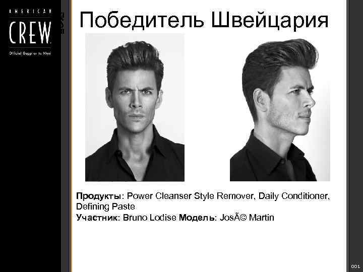 Победитель Швейцария Продукты: Power Cleanser Style Remover, Daily Conditioner, Defining Paste Участник: Bruno Lodise