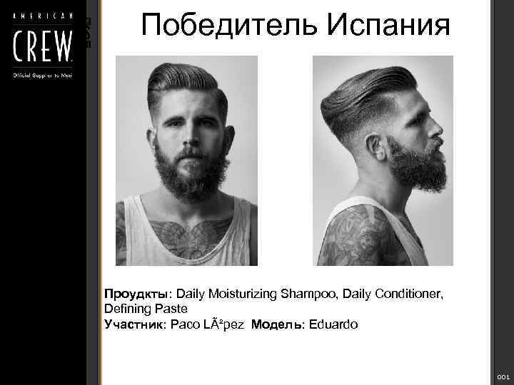 Победитель Испания Проудкты: Daily Moisturizing Shampoo, Daily Conditioner, Defining Paste Участник: Paco LÃ²pez Модель: