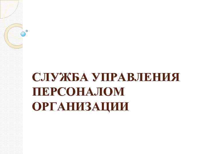 СЛУЖБА УПРАВЛЕНИЯ ПЕРСОНАЛОМ ОРГАНИЗАЦИИ 