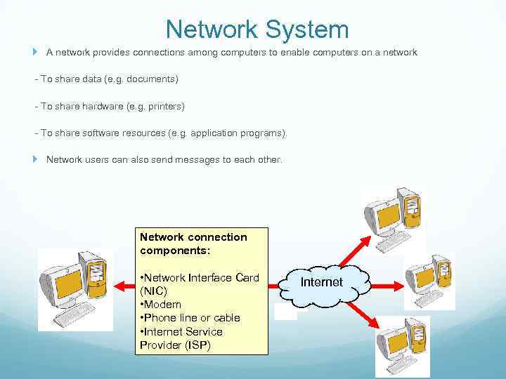 Network System A network provides connections among computers to enable computers on a network