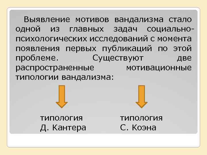 Выявление мотивов вандализма стало одной из главных задач социальнопсихологических исследований с момента появления первых