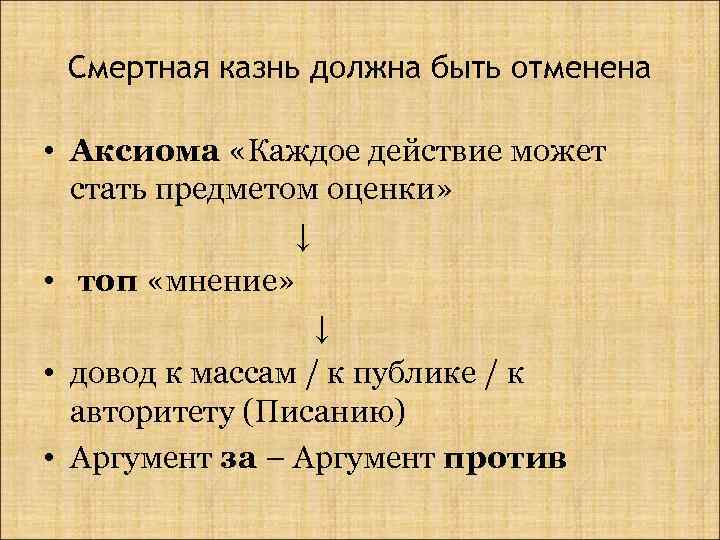 Смертная казнь должна быть отменена • Аксиома «Каждое действие может стать предметом оценки» ↓