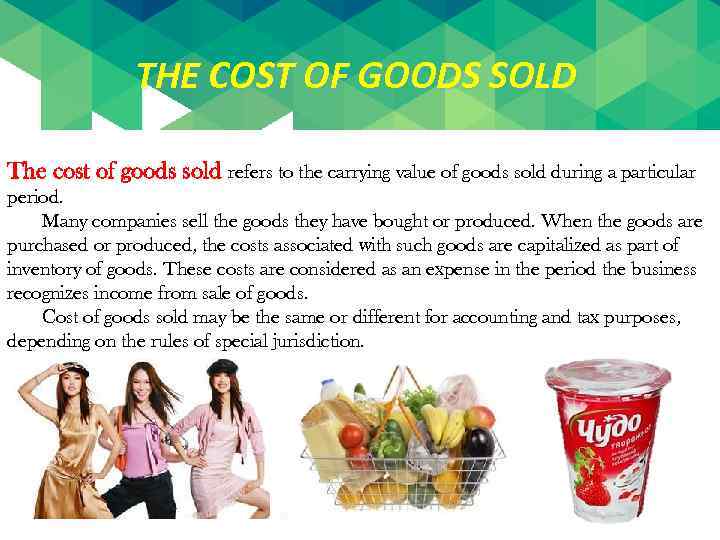 THE COST OF GOODS SOLD The cost of goods sold refers to the carrying