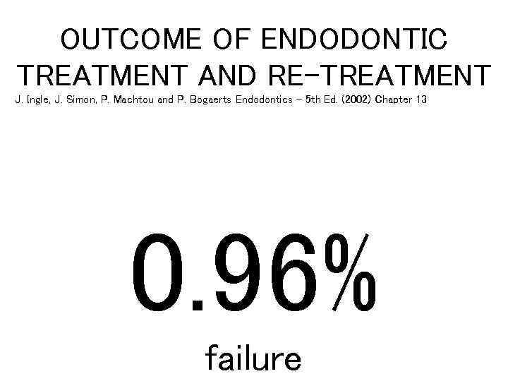 OUTCOME OF ENDODONTIC TREATMENT AND RE-TREATMENT J. Ingle, J. Simon, P. Machtou and P.