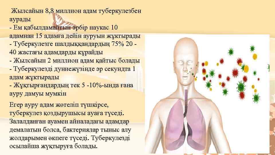  Жылсайын 8, 8 миллион адам туберкулезбен аурады - Ем қабылдамайтын әp 6 ip