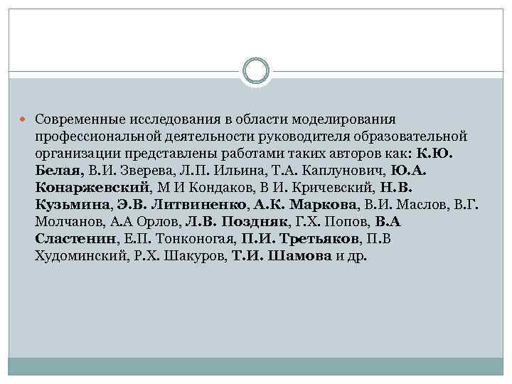  Современные исследования в области моделирования профессиональной деятельности руководителя образовательной организации представлены работами таких