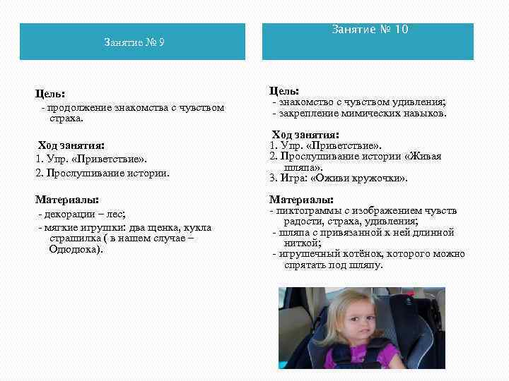 Занятие № 10 Занятие № 9 Цель: - продолжение знакомства с чувством страха. Ход