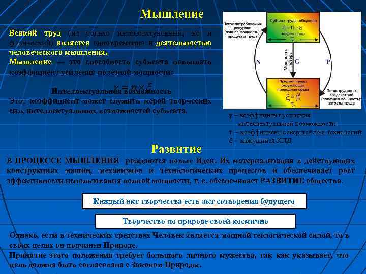 Мышление Всякий труд (не только интеллектуальный, но и физический) является одновременно и деятельностью человеческого