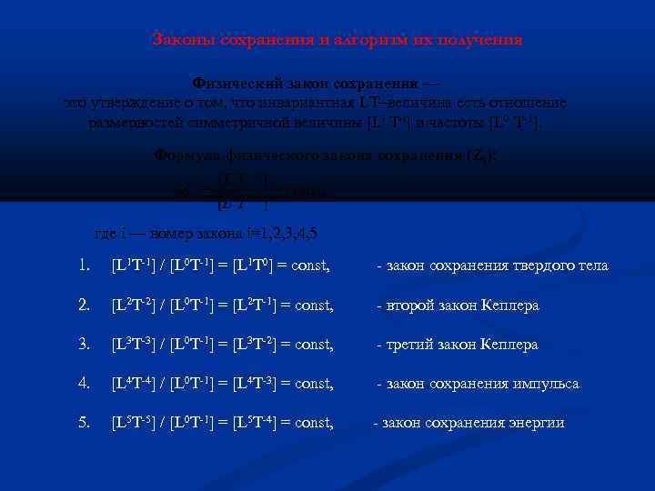 Законы сохранения и алгоритм их получения Физический закон сохранения — это утверждение о том,