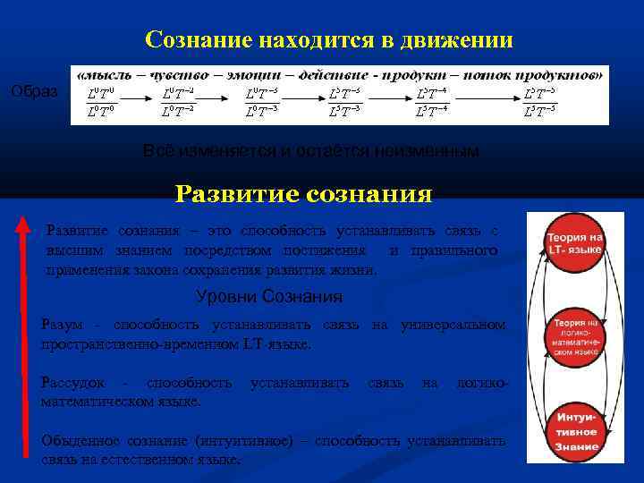 Сознание находится в движении Образ Всё изменяется и остаётся неизменным Развитие сознания – это