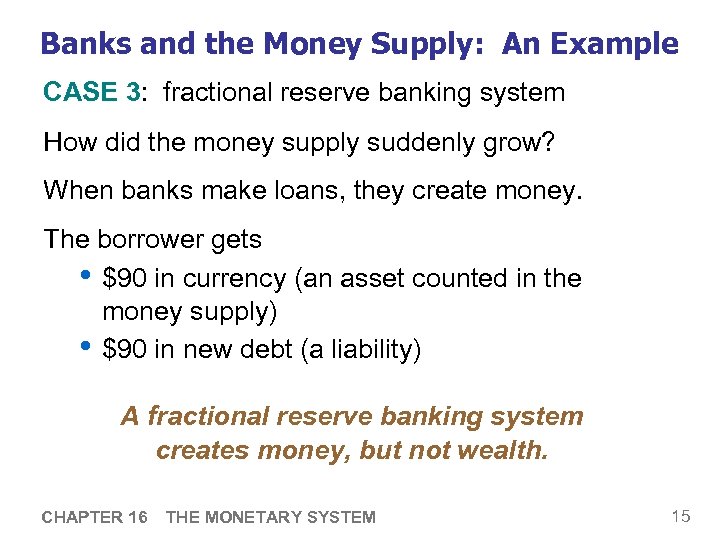 Banks and the Money Supply: An Example CASE 3: fractional reserve banking system How