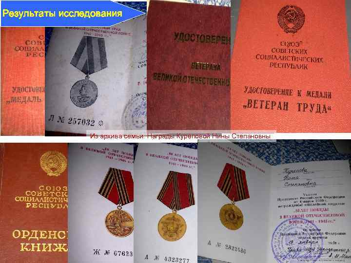 Результаты исследования Из архива семьи. Награды Куреповой Нины Степановны 