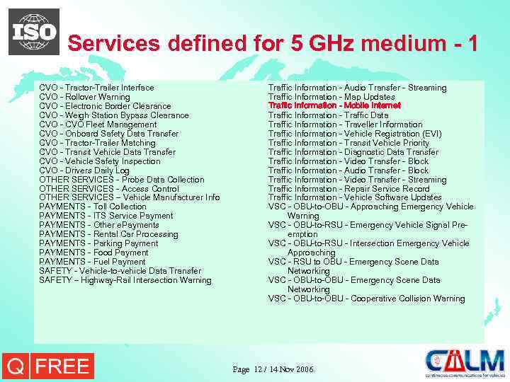 Services defined for 5 GHz medium - 1 CVO - Tractor-Trailer Interface CVO -