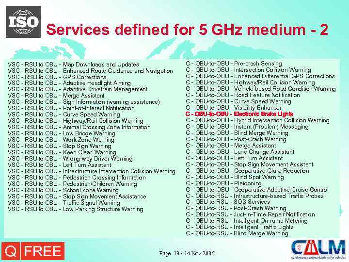 Services defined for 5 GHz medium - 2 VSC - RSU to OBU -