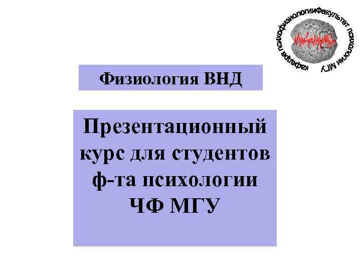 Физиология ВНД Презентационный курс для студентов ф-та психологии ЧФ МГУ 