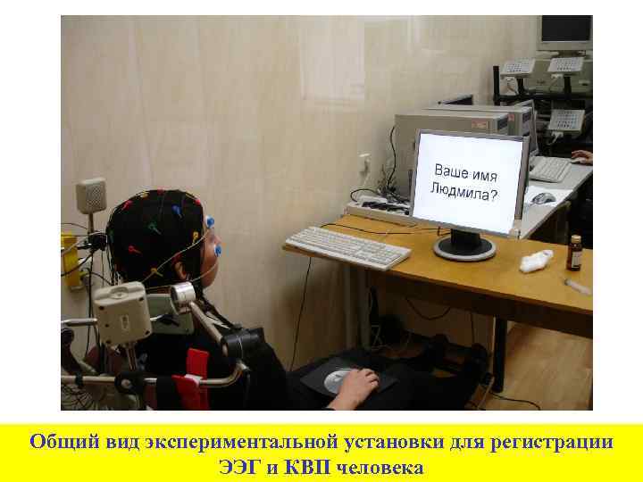 Общий вид экспериментальной установки для регистрации ЭЭГ и КВП человека 