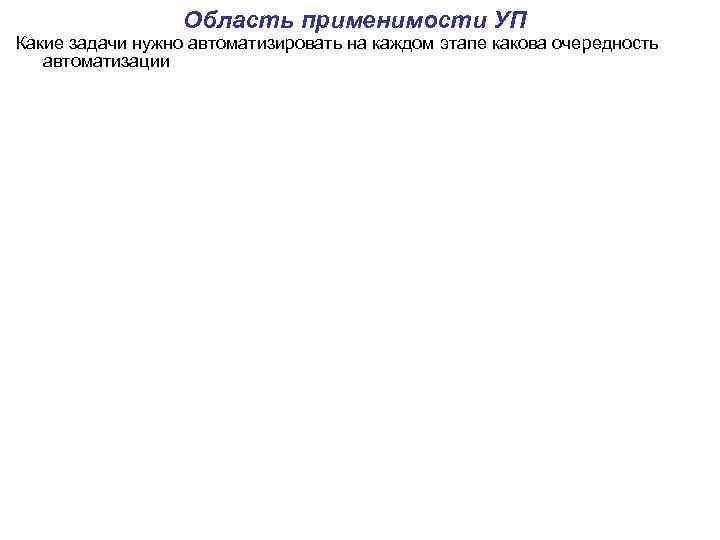 Область применимости УП Какие задачи нужно автоматизировать на каждом этапе какова очередность автоматизации 