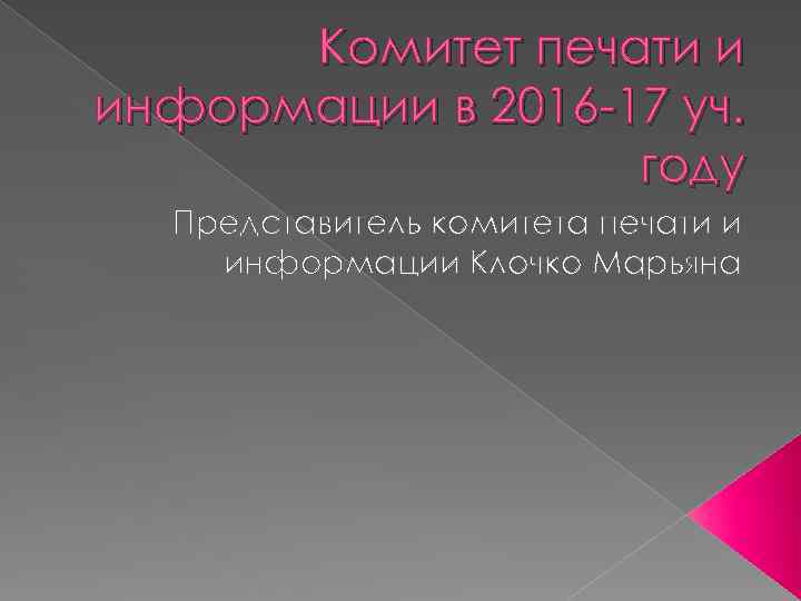 Комитет печати и информации в 2016 -17 уч. году Представитель комитета печати и информации