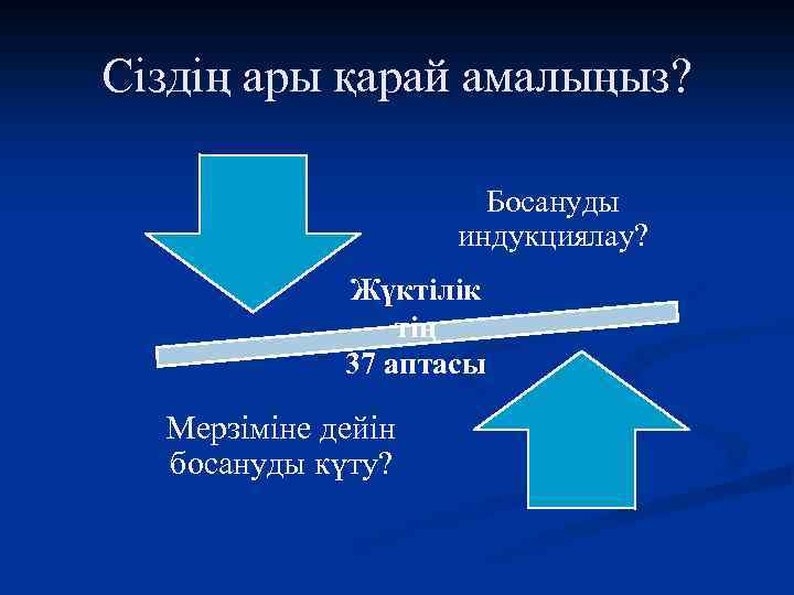 Сіздің ары қарай амалыңыз? Босануды индукциялау? Жүктілік тің 37 аптасы Мерзіміне дейін босануды күту?