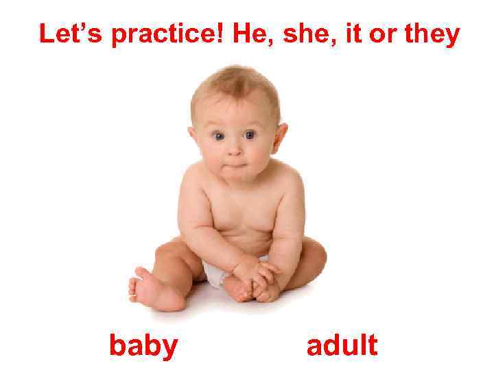 Let’s practice! He, she, it or they baby adult 