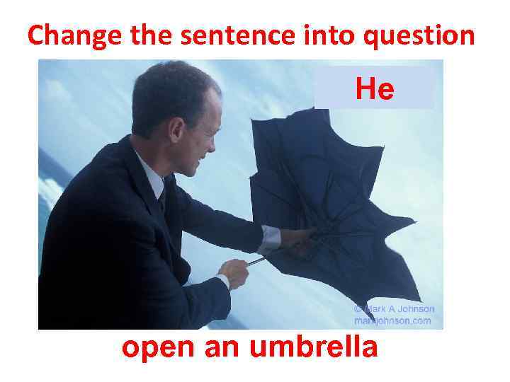 Change the sentence into question He open an umbrella 