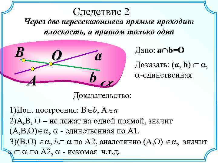 Через пересекающиеся прямые проходит плоскость