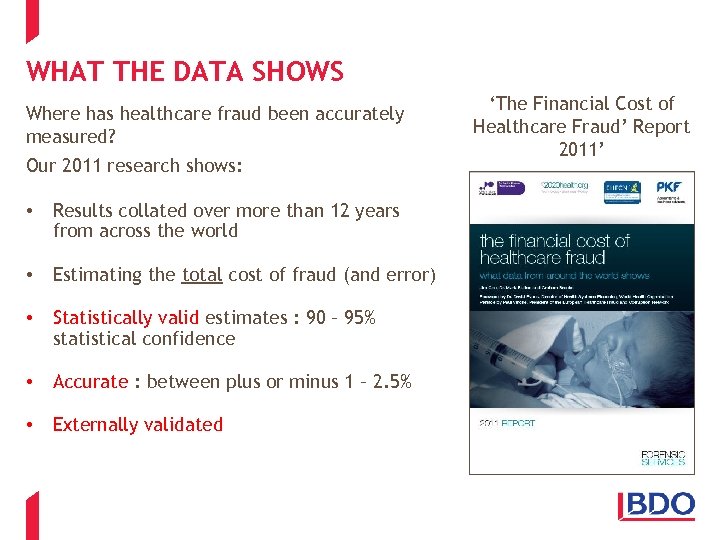 WHAT THE DATA SHOWS Where has healthcare fraud been accurately measured? Our 2011 research