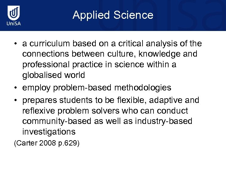 Applied Science • a curriculum based on a critical analysis of the connections between