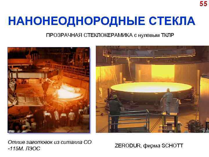 55 НАНОНЕОДНОРОДНЫЕ СТЕКЛА ПРОЗРАЧНАЯ СТЕКЛОКЕРАМИКА с нулевым ТКЛР Отлив заготовок из ситалла СО -115