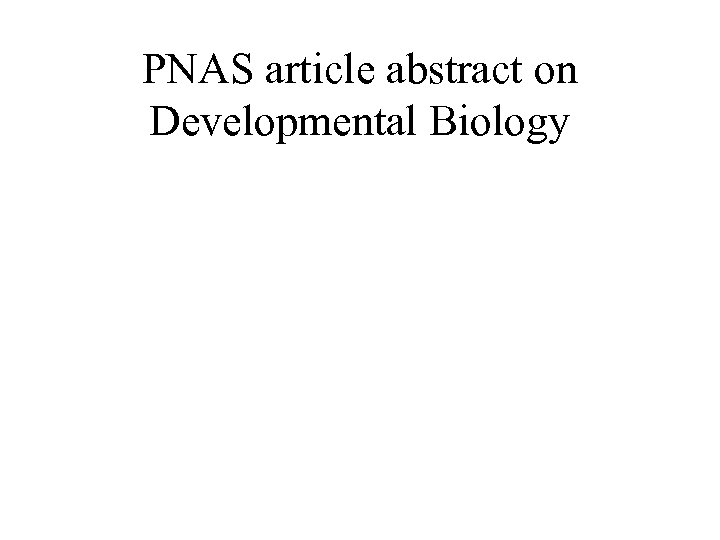 PNAS article abstract on Developmental Biology 