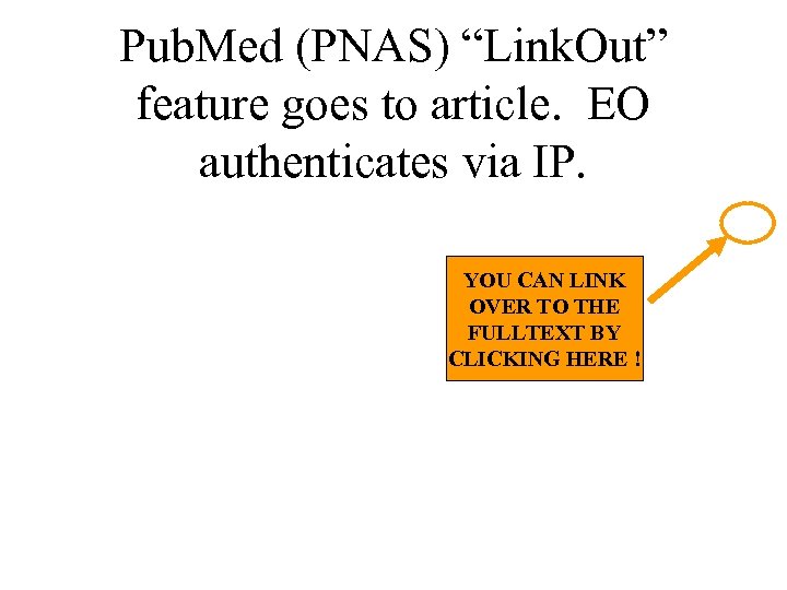 Pub. Med (PNAS) “Link. Out” feature goes to article. EO authenticates via IP. YOU