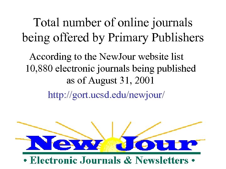 Total number of online journals being offered by Primary Publishers According to the New.